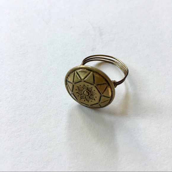 Handmade Bronze Boho Button Ring - Picture 1 of 4